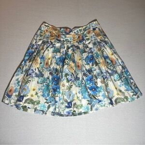 Talbots Cotton Floral Pleated A Line Wildflower Blue + Yellow on White, Sz 14